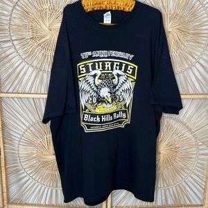 2015 Sturgis Anniversary Short Sleeve Mens Biker Moto Black Yellow Eagle
